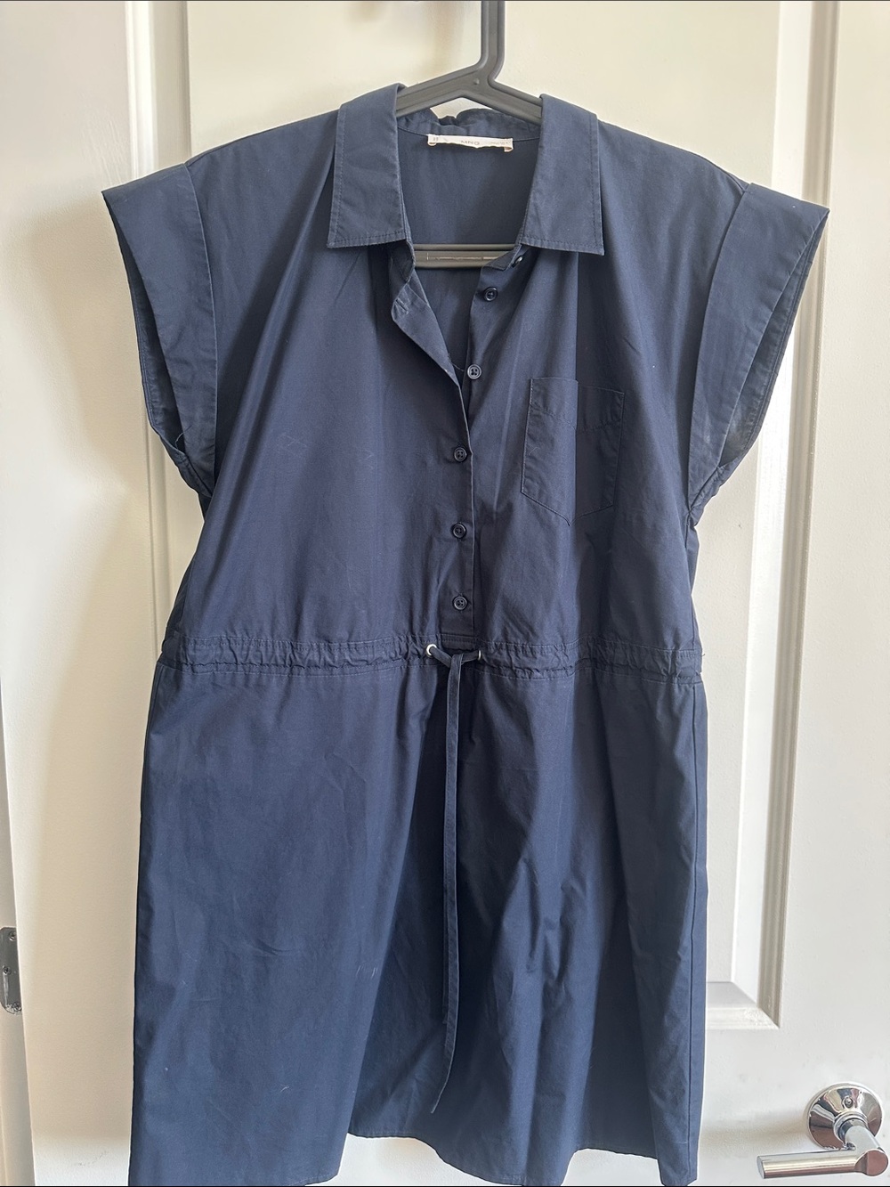 Mango Button-Front Navy Shirtdress with Drawstring Waist